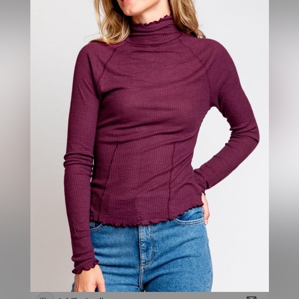 NWT Free People make it easy thermal mock neck long sleeve with ruffles‎